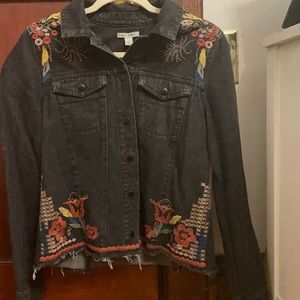 Black embroidered jean jacket